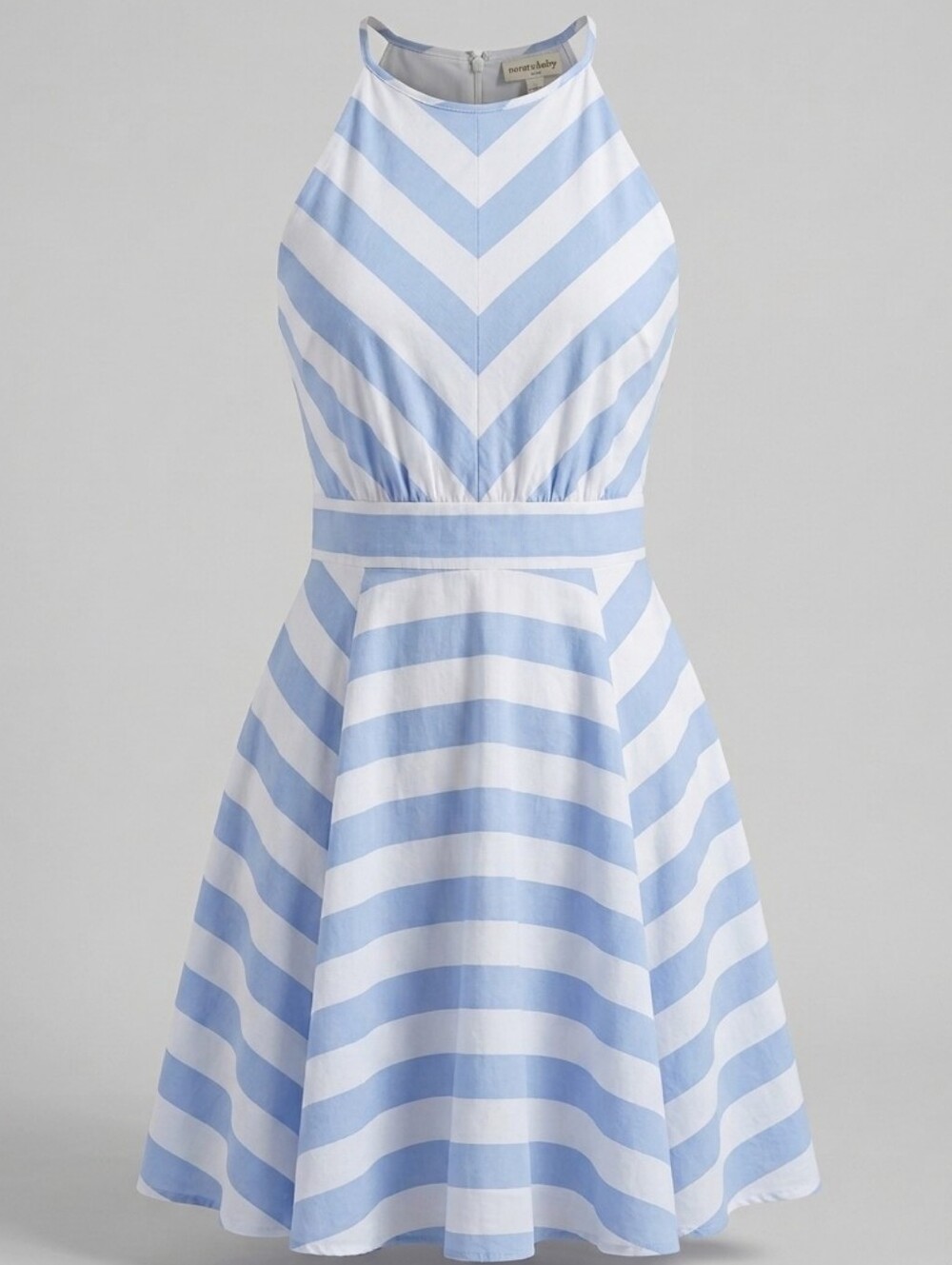 Maison Jules Light Blue & White Striped Crew Neck Fit And Flare Mini Dress Sz L